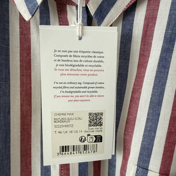 Sezane Max Shirt - blue / ecru / burgundy stripes - size 46 / 14 - Picture 4 of 5